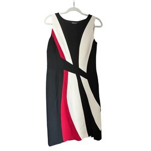 Etcetera‎ Black White Red Sleeveless Sheath Dress Geometric Career Party